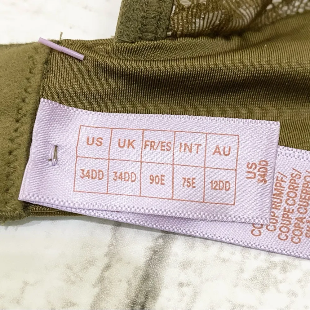 SAVAGE X FENTY Army Olive Green Floral Lace Convertible T Shirt Bra 34DD - Image 13