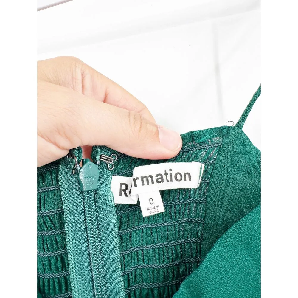 Reformation Juliette Emerald Green Midi Dress Tie Shoulder Slit Size 0 - Image 4