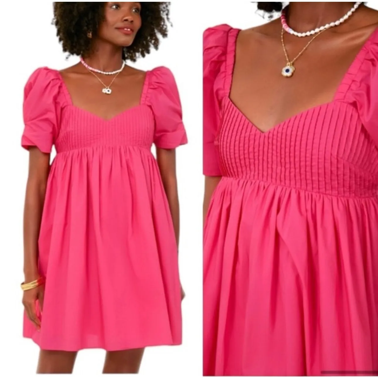 Tuckernuck Hyacinth House Mini Dress Fuchsia Pink Cotton Puff Sleeve - Image 2