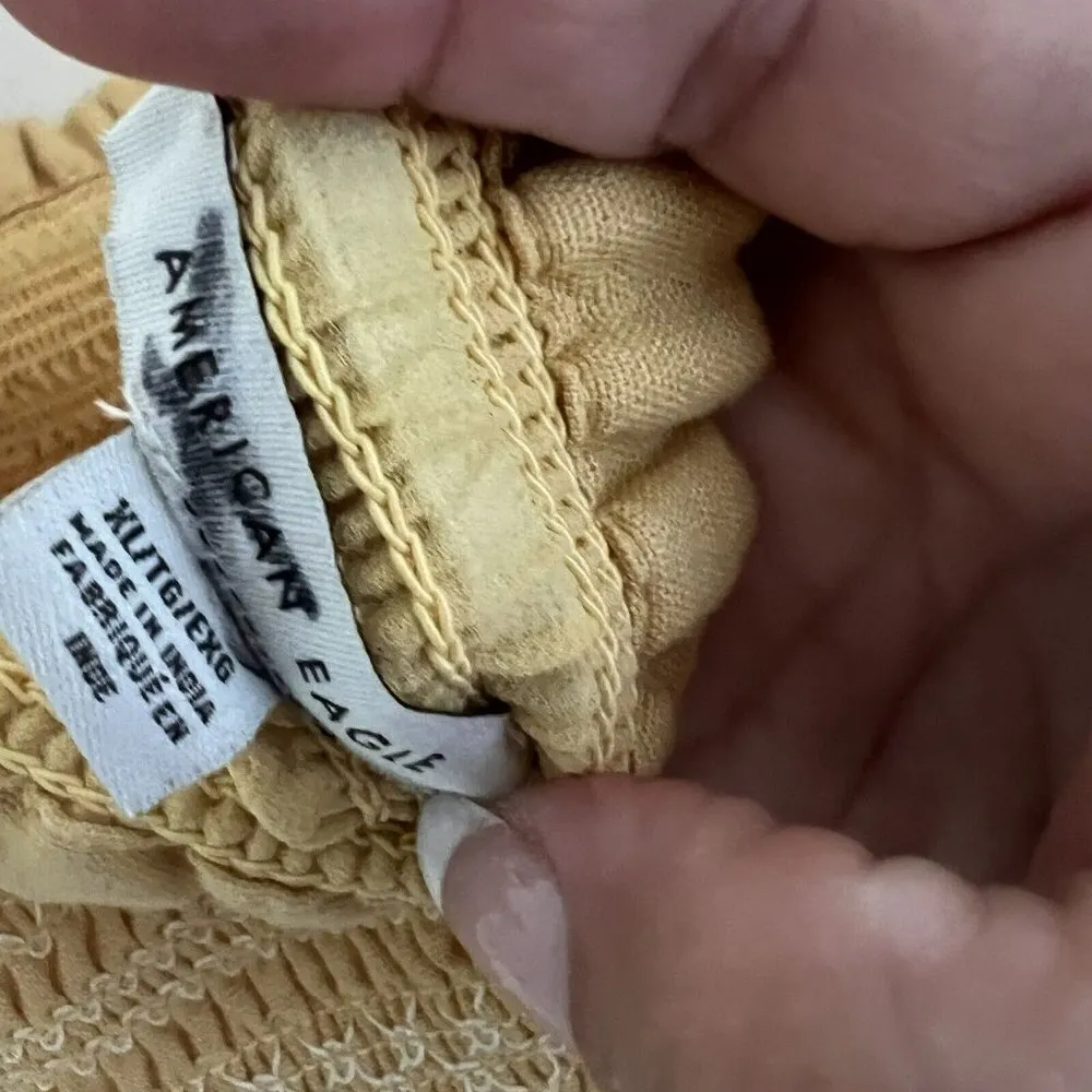 American Eagle LINEN Smocked Dress Ruffle Tank XLARGE Yellow NWT - Image 9