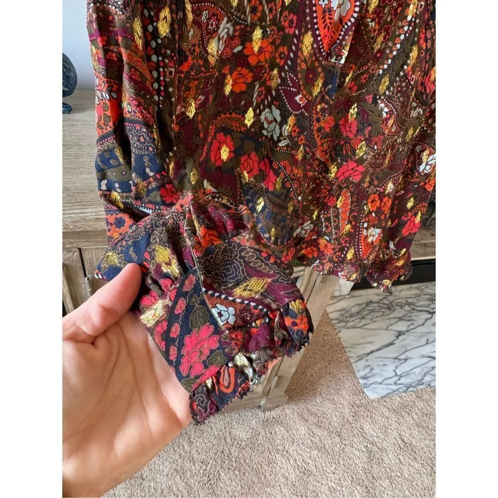 Raoul Paisley Button Down Blouse Size US 6 Pink - Image 3