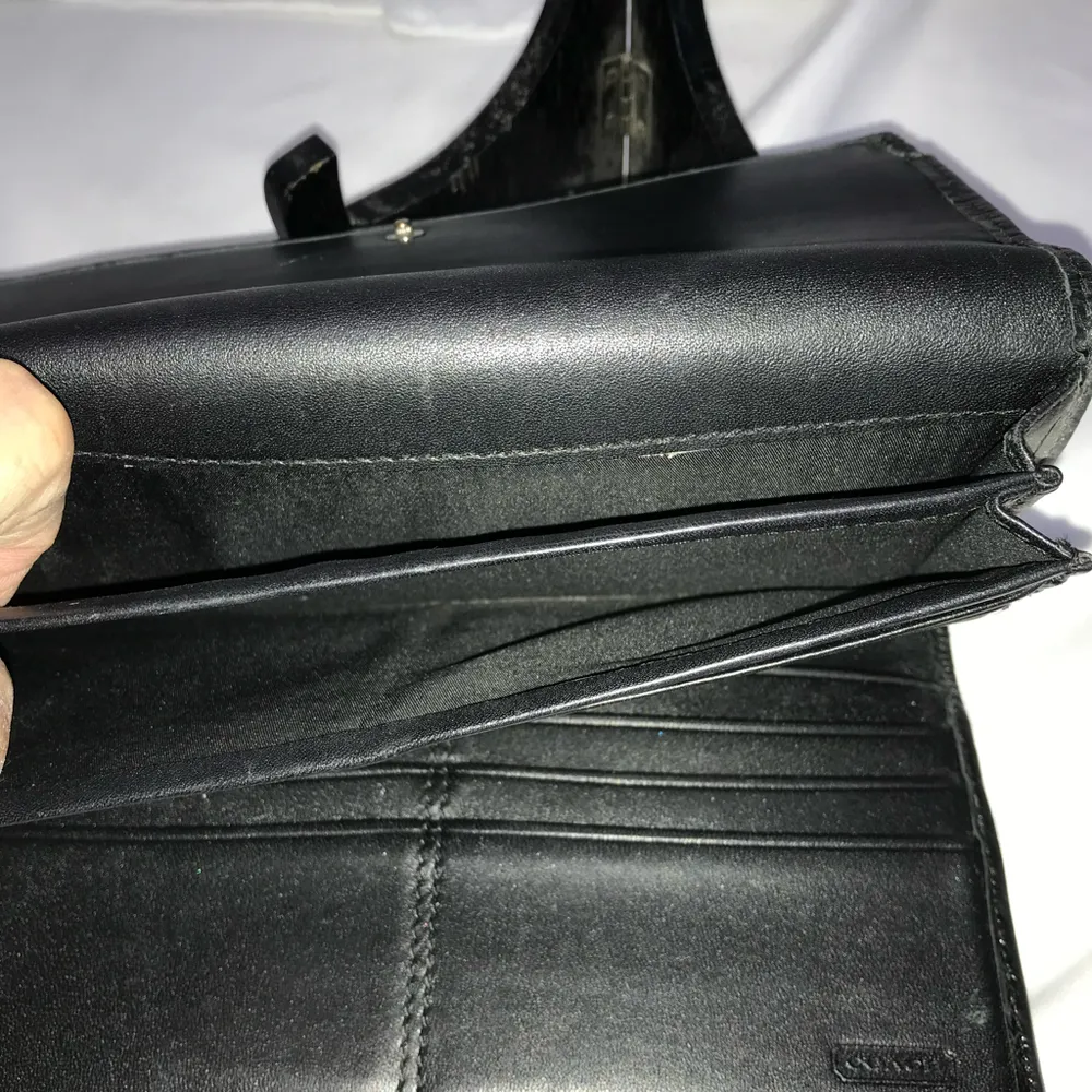 Coach Monogram Pleated Jacquard Gray & Black Canvas and Leather Long Wallet - Image 10