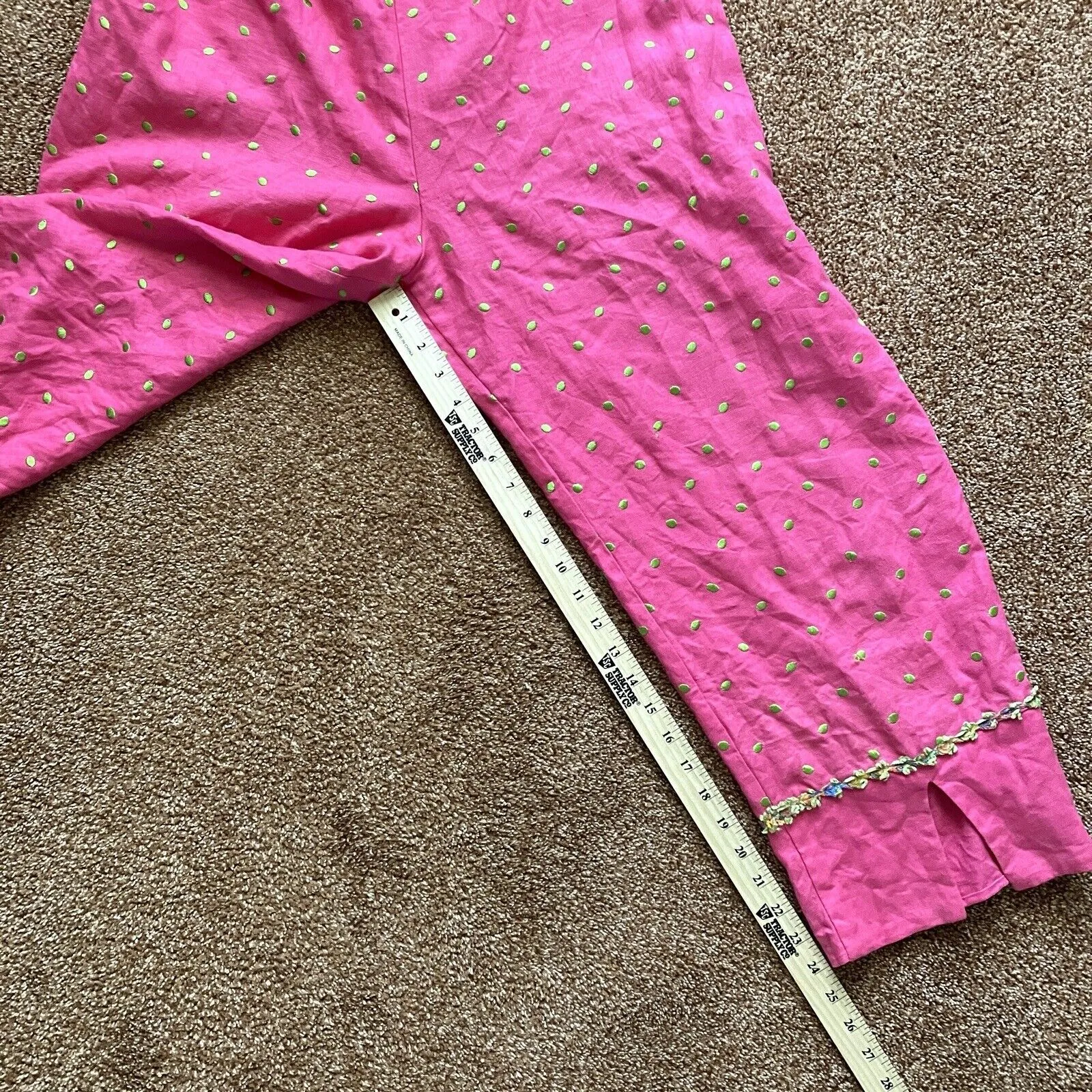 Linen Pants Women’s Large Capri Pink Green Polka Dots Made USA Unique - Image 7