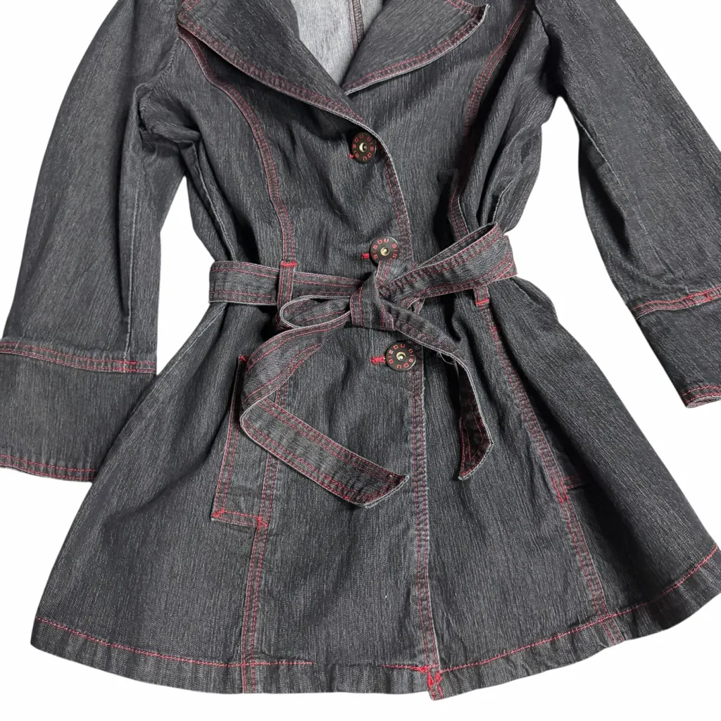 Bisou Bisou 2010s Denim Coat Red Trim Size Large - Image 2