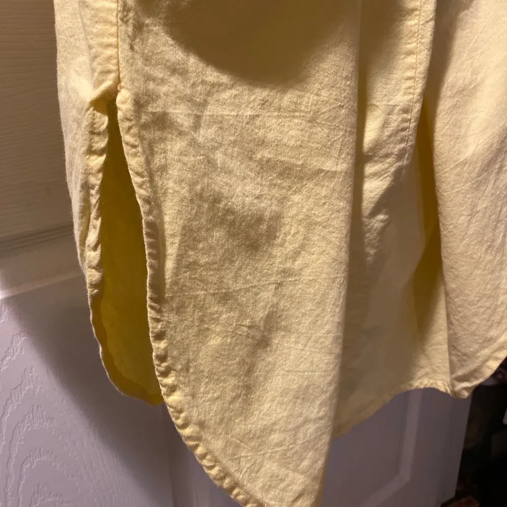 80’s Vintage 1980’s Norma Kamali Shirtdress Yellow cotton S BIG shoulder pads - Image 12