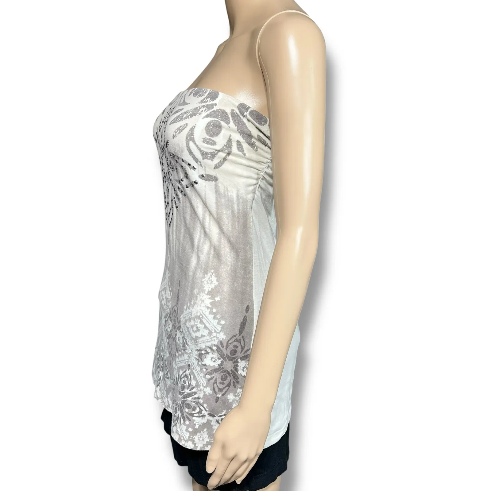 Maurices Womens Strapless Bandeau Tank Top with Shelf Bra Cream Silver Medium - Image 4