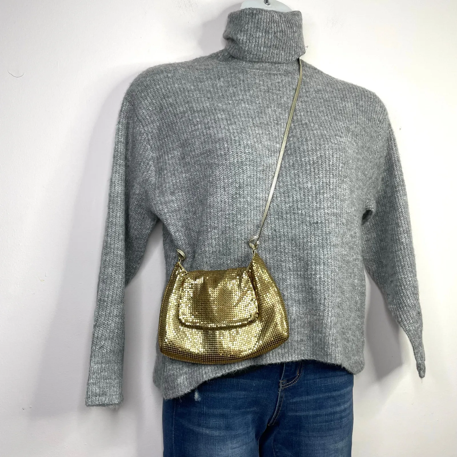 Vintage Antique Whiting Davis Gold Metallic Mesh Metal Disco Bag Crossbody Purse - Image 8