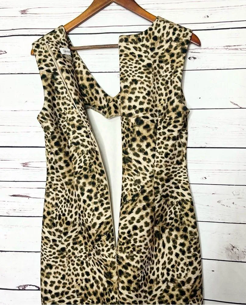 Calvin Klein Leopard Print Sheath Cocktail Dress Size 4 Small - Image 6