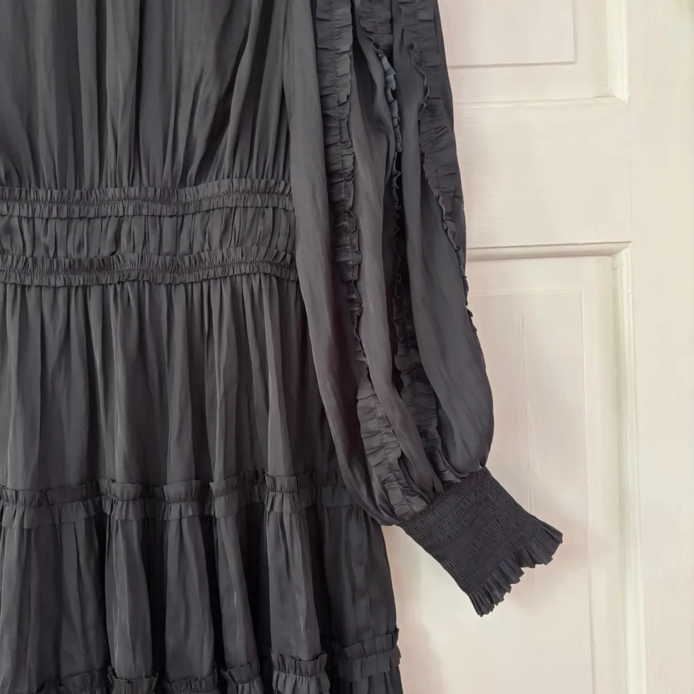 Ulla Johnson Amara Dress Noir Black Plisse Satin Mini Dress Size 4 Small Ruffle - Image 13