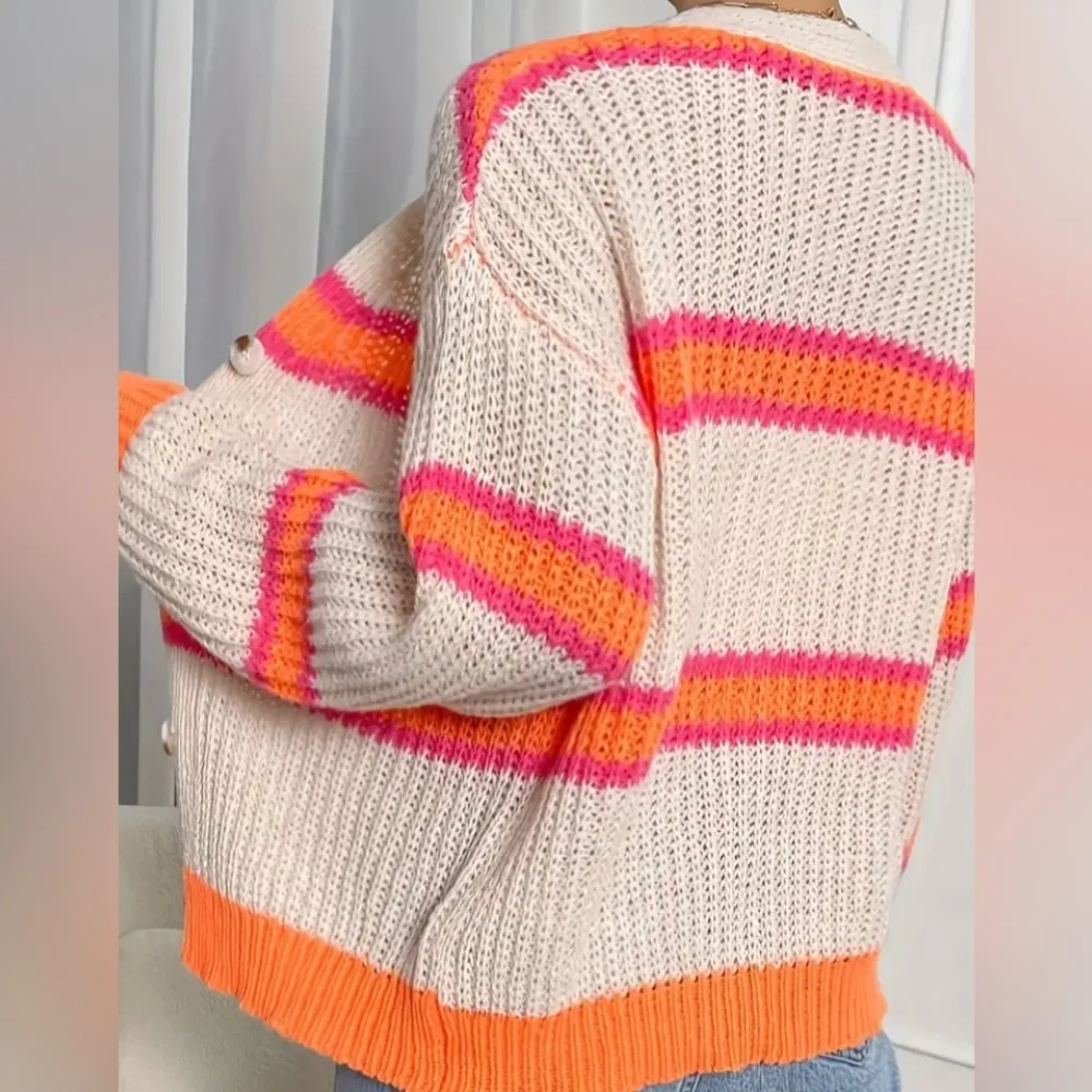 Cider S/M Women’s Knit Cardigan Sweater Button Cream Pink Orange Size Small NEW - Image 4