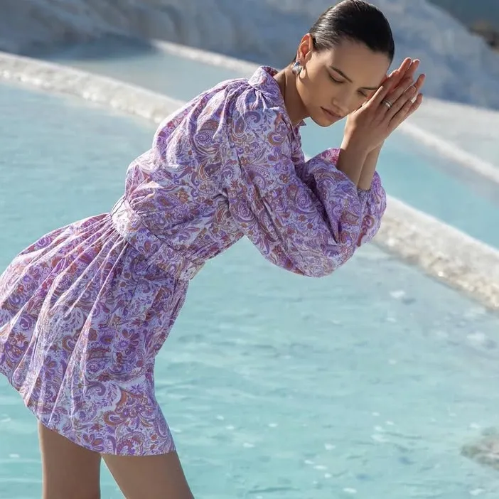 lusana Lola Collared Dress Crystal Paisley purple boho designer party revolve Size 2 - Image 3