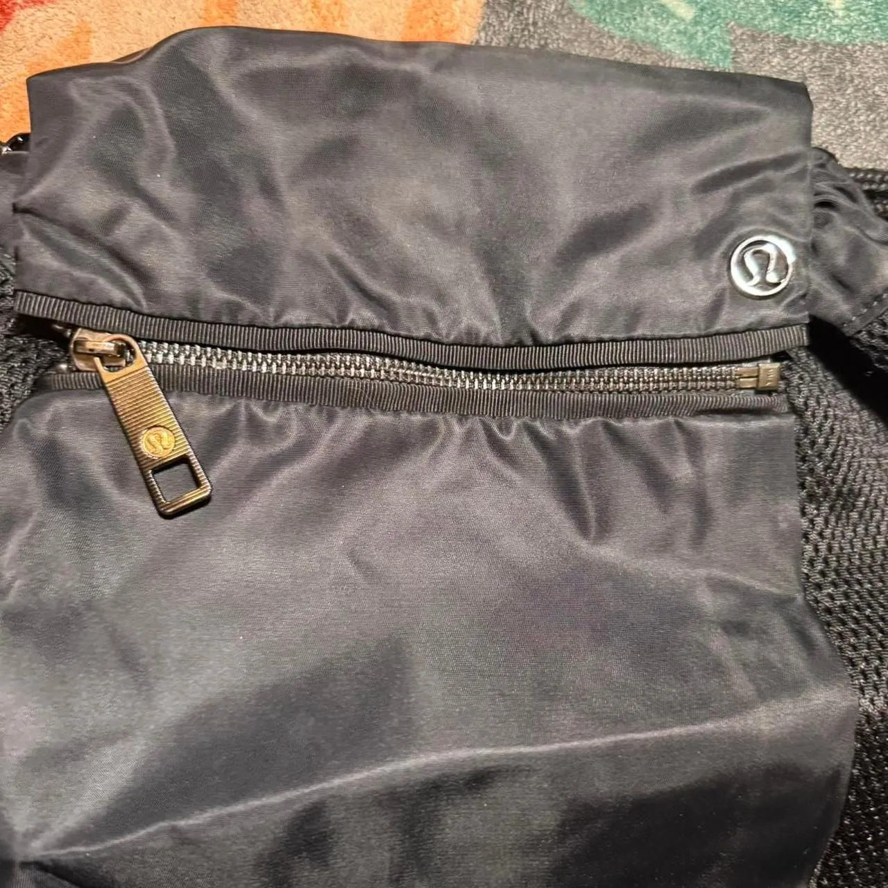 Lululemon Black Drawstring Backpack Gym Sack Lightweight Nylon Bag with Zip Pock - Image 6