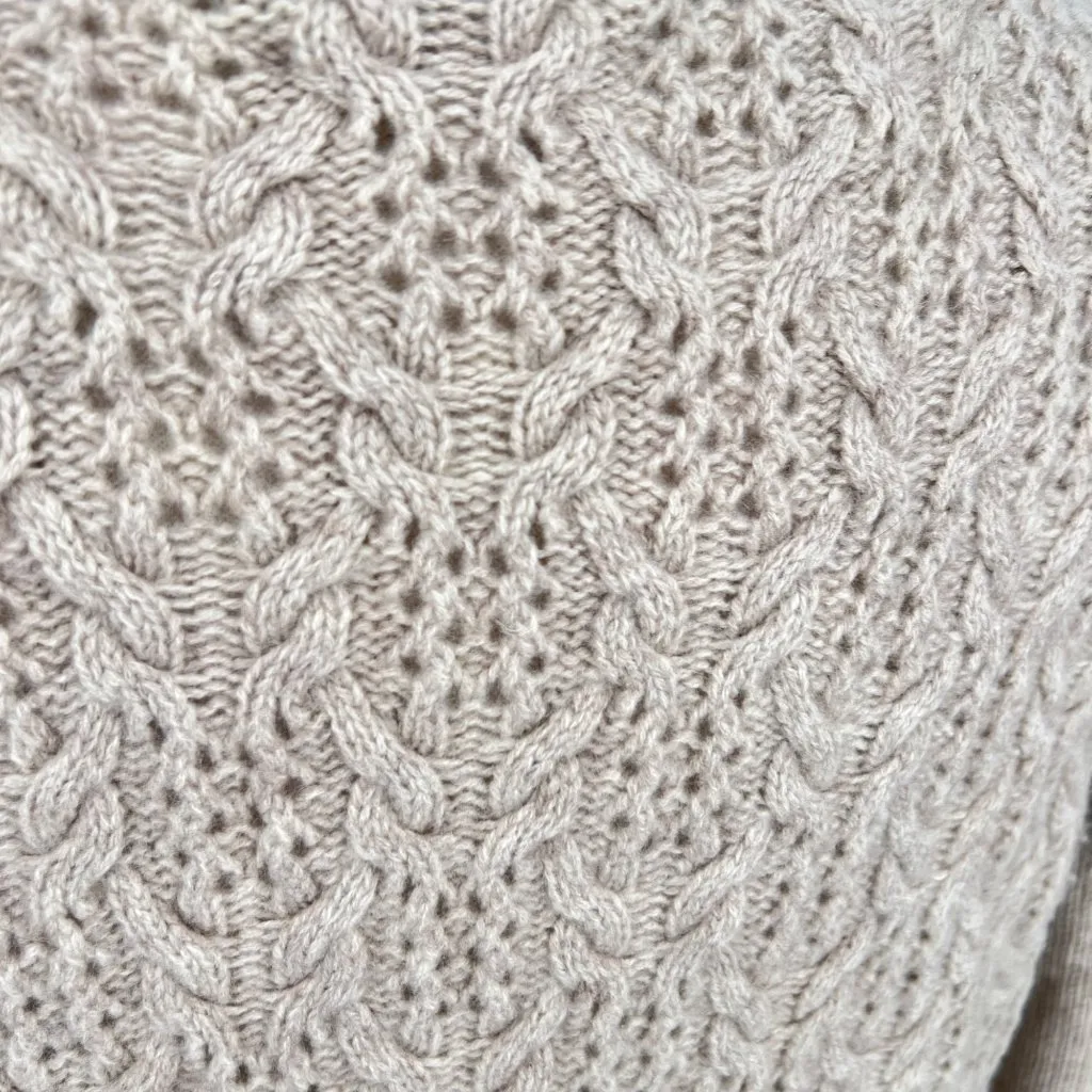 Nanette Lepore Lace Knit 100% 2-Ply Cashmere Turtleneck Sweater Beige Size Small - Image 7