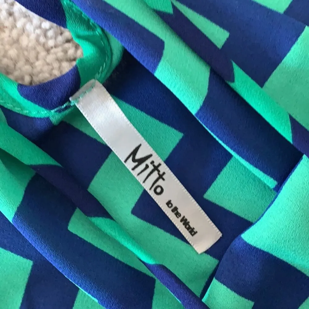 MITTO Blue & Green Sleeveless Chevron Shorts Romper Sz L - Image 5