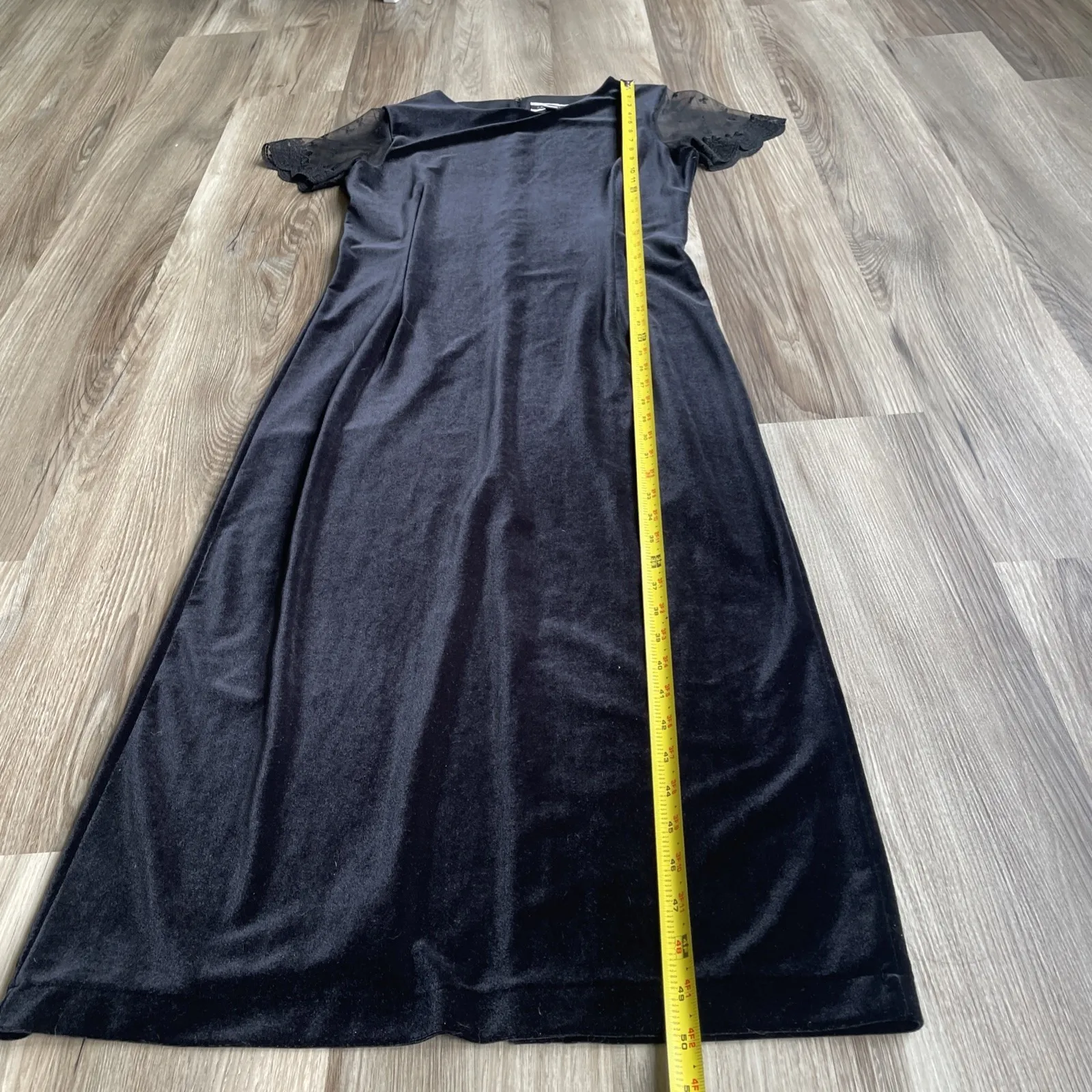 Vintage Amanda Smith VelvetLace Sleeve Maxi Dress Black Goth Witchy Whimsigoth 6 - Image 5