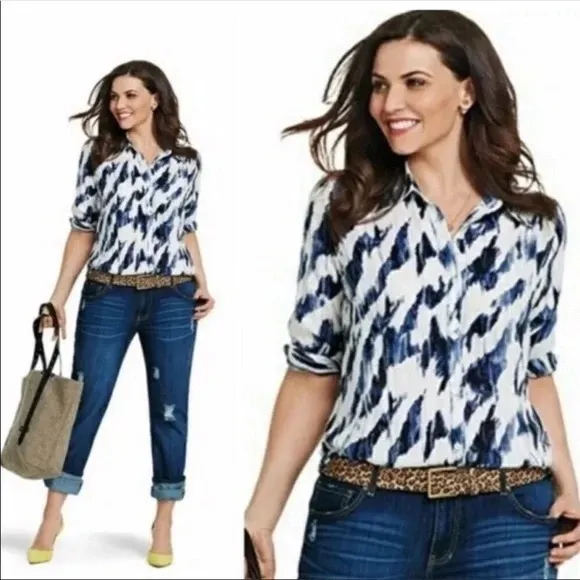 Cabi blue patterned button up blouse - Image 2
