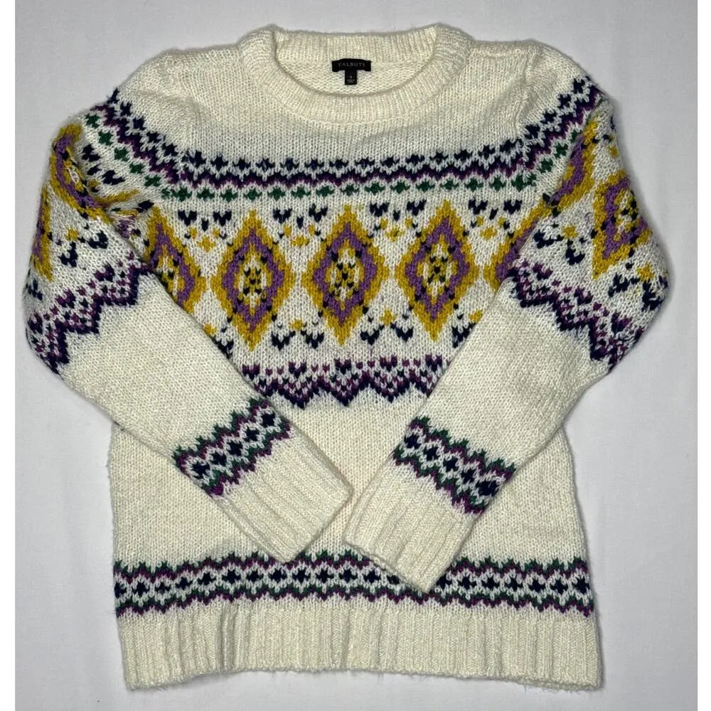 Talbots Fair Isle wool blend mockneck sweater ivory multicolor size small - Image 4