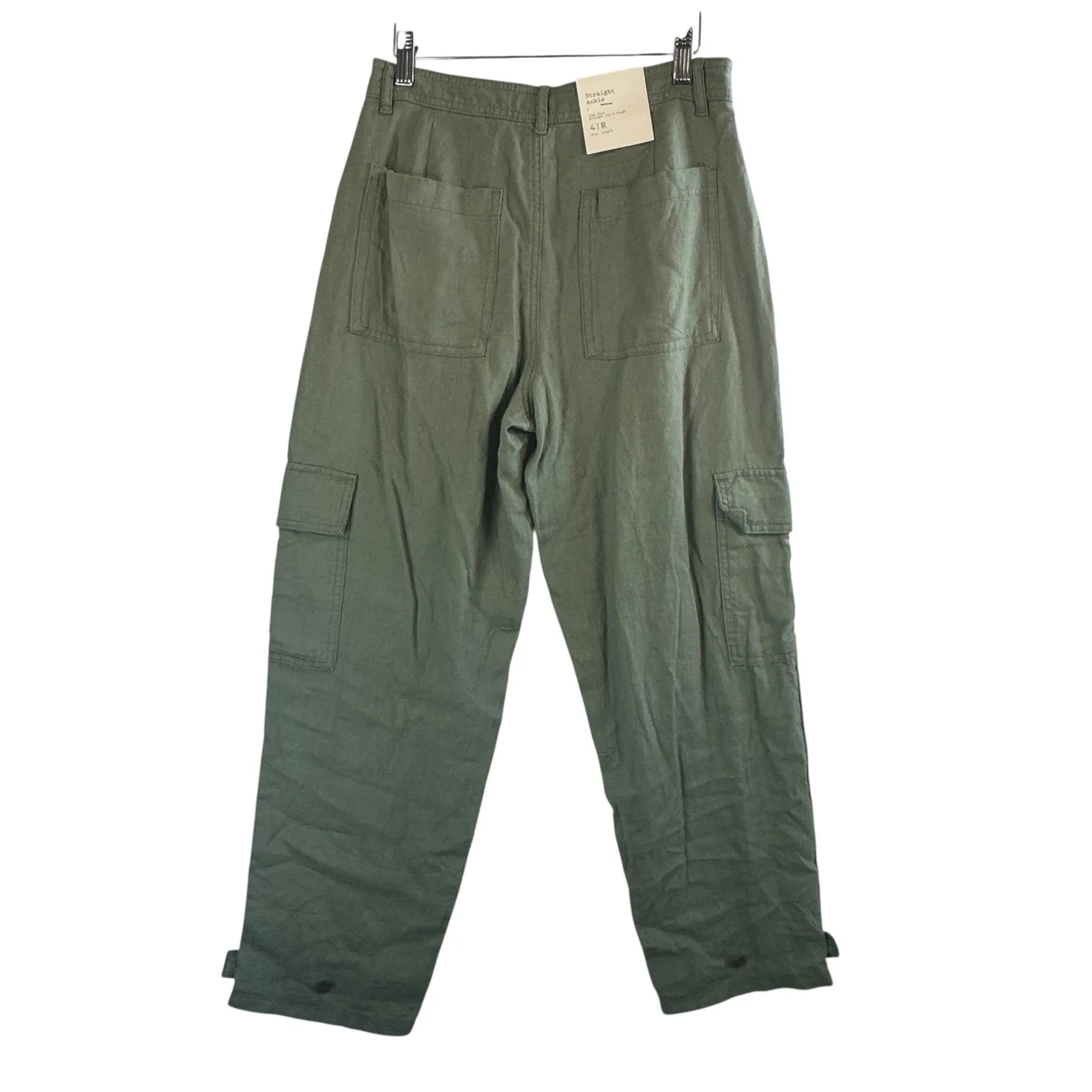 Womens 4R Olive Green Linen Blend Cargo Pants High Rise‎ Straight Ankle Utility - Image 2