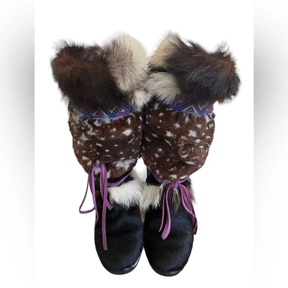 TECNICA Goat Fur Winter Boots Italy Leather Wedge Women 37/5 Black - Image 2