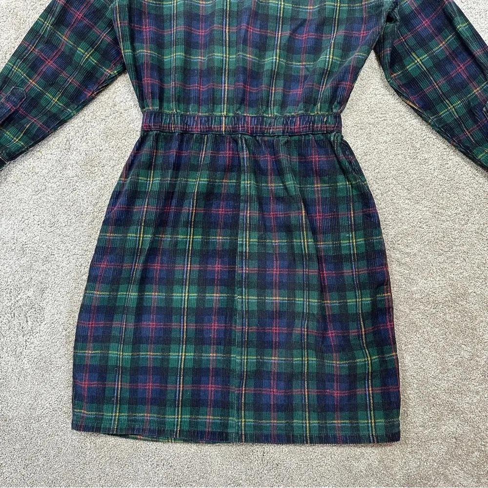 Fads Vintage 90s Y2K Tartan Plaid Corduroy Button Up Shirt Dress Long Sleeve M Green Size M - Image 12