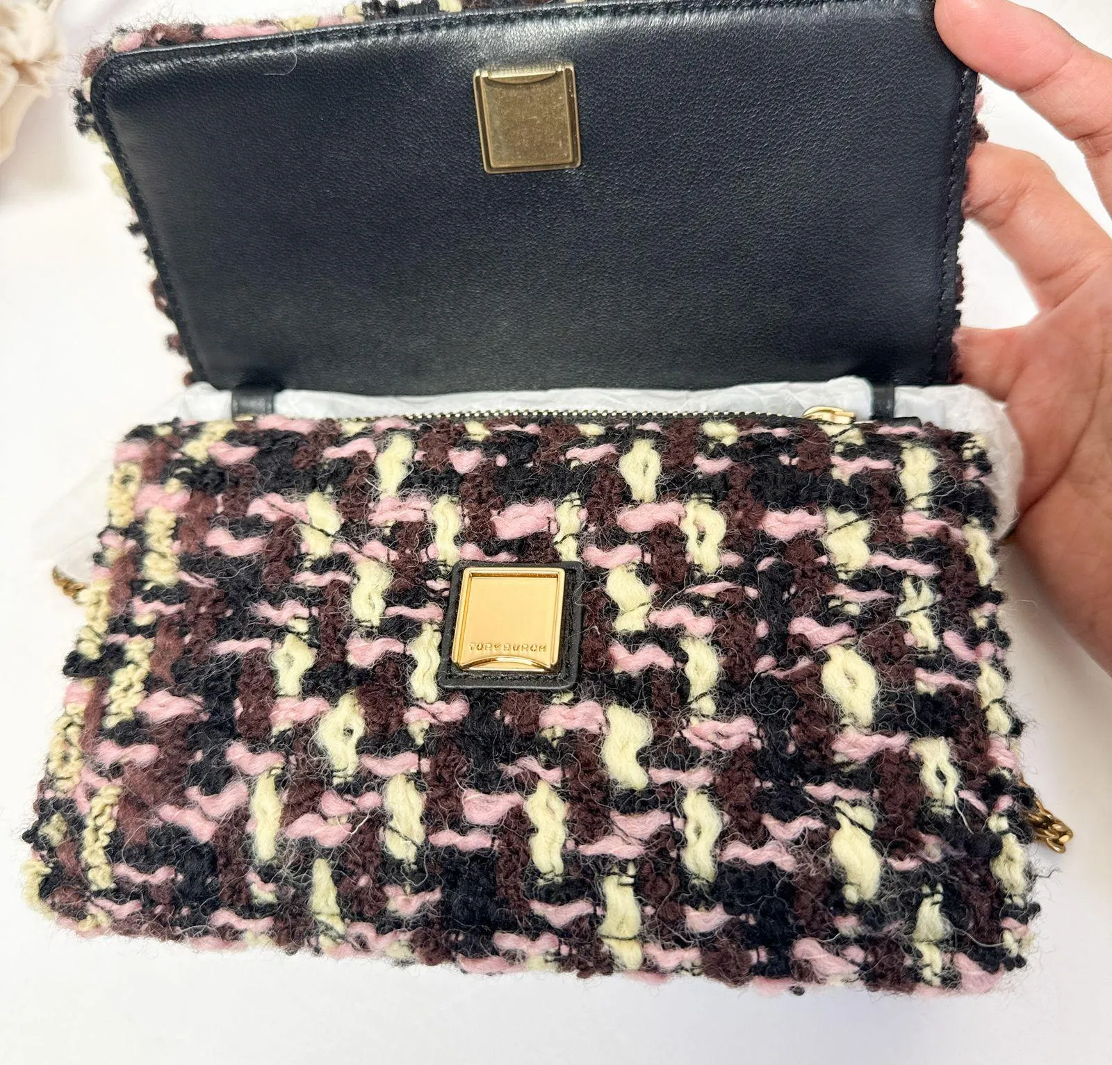 Tory Burch New Mini Kira Tweed Top Handle Chain Wallet Crossbody - Image 10