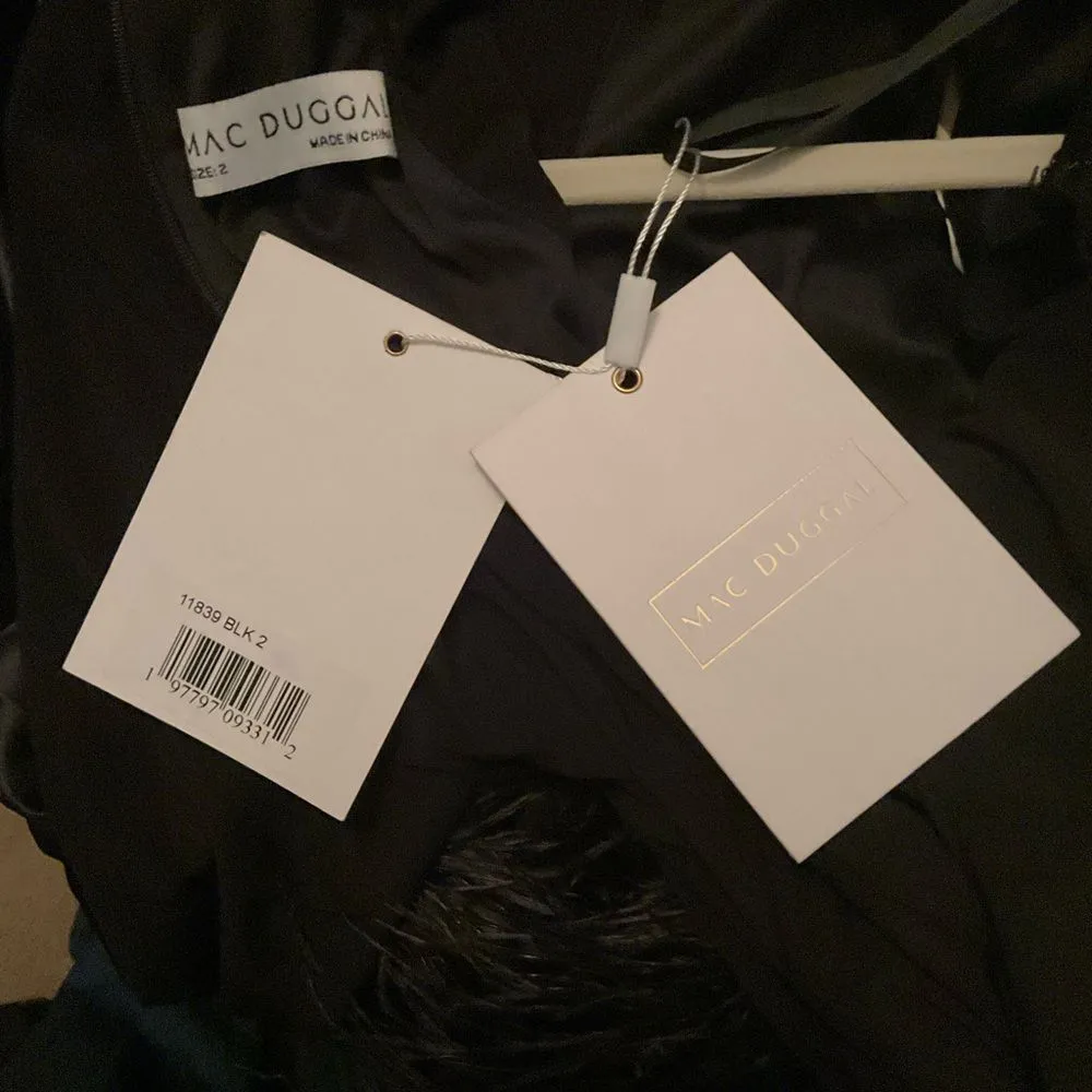 MAC DUGGAL  11839 Black Jersey Long Sleeve High Neck Feather Gown - Image 17