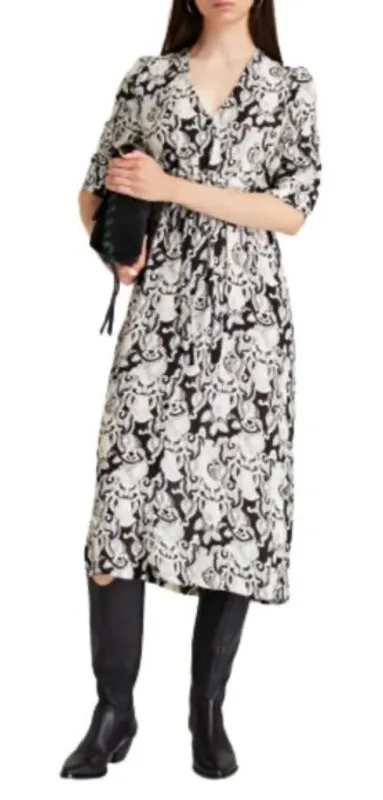 SEE BY CHLOE Black White Tie Front Midi V-Neck Long Sleeve Dress size 42 US 10 - Image 1