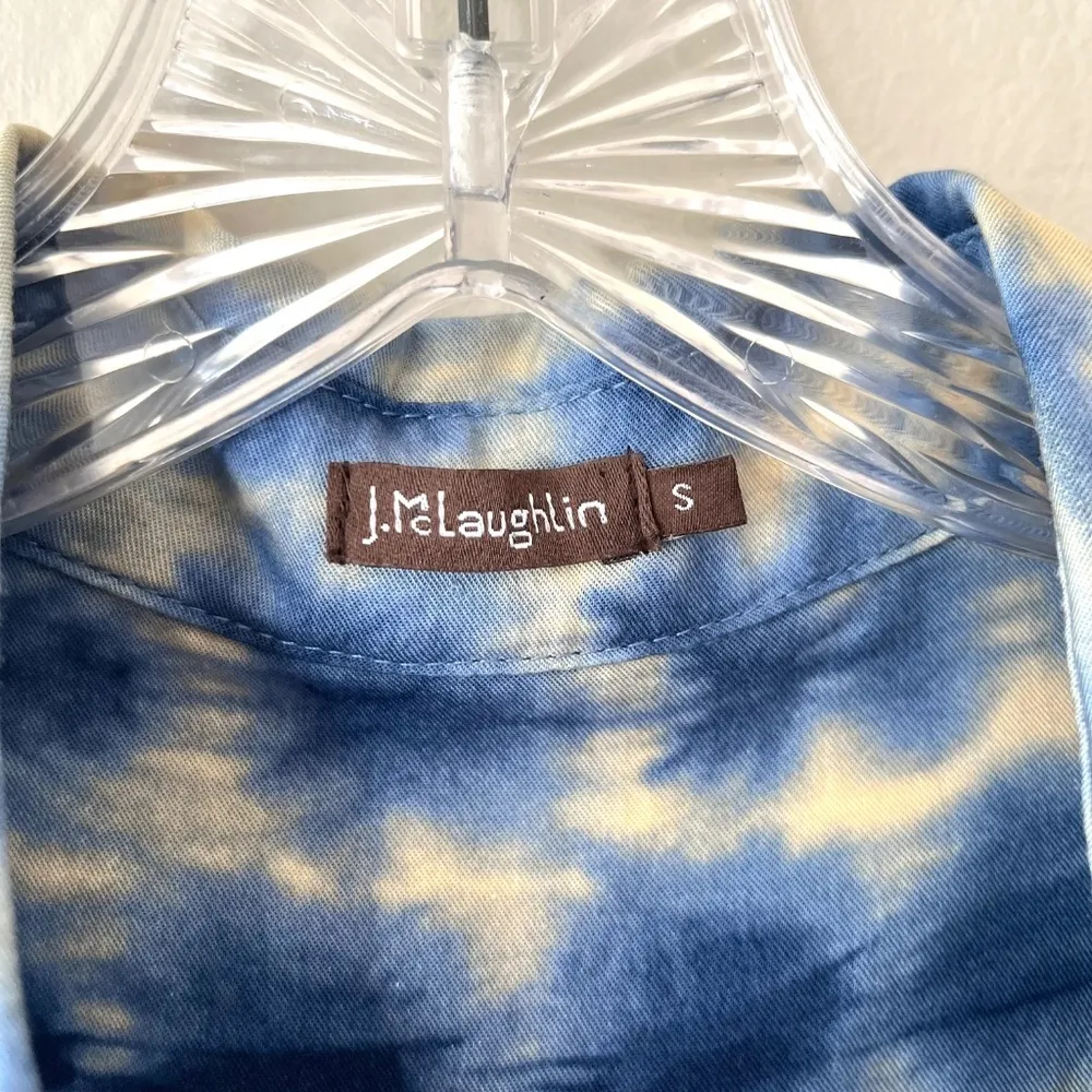 J.McLaughlin Tencel Shirt Blue Tie Dye Lux Long Sleeve Blouse Button‎ Size S - Image 3