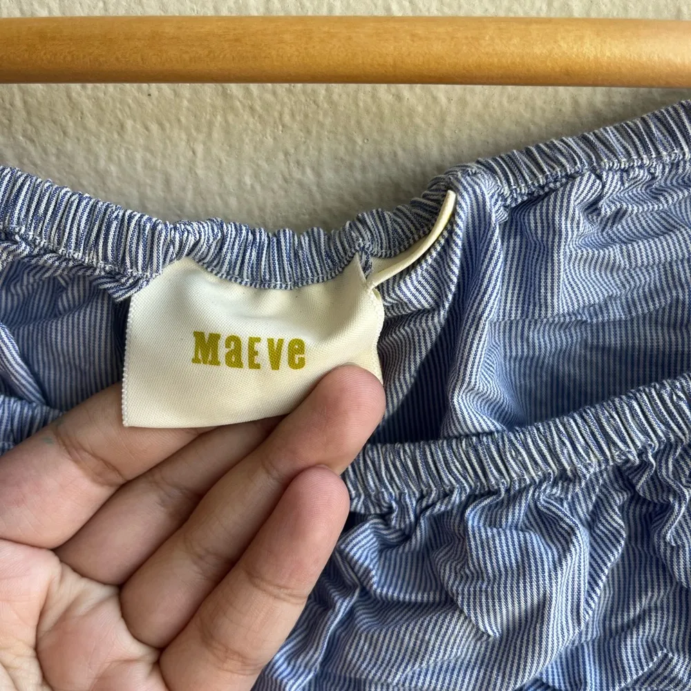 Anthropologie Anthro Maeve Blue Striped Off Shoulder Poplin Top - 100% cotton - Image 4