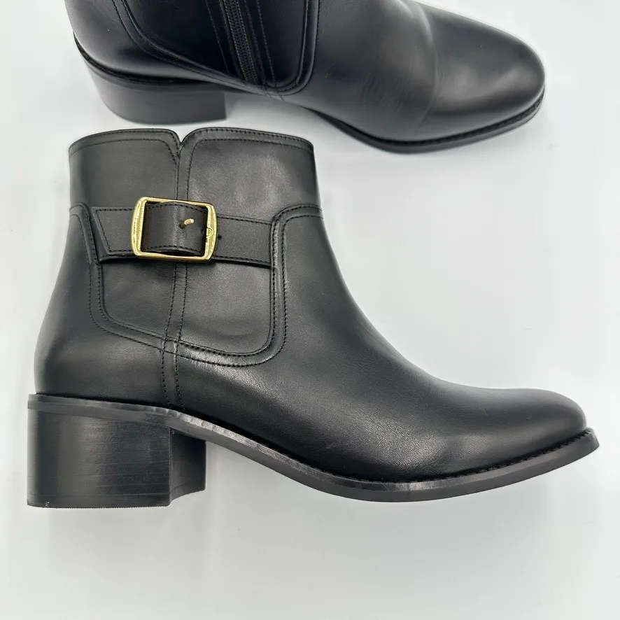 Cole Haan Women's Size 9 Black Leather Buckle Zip Ankle Boots Heels Classic City - Image 4