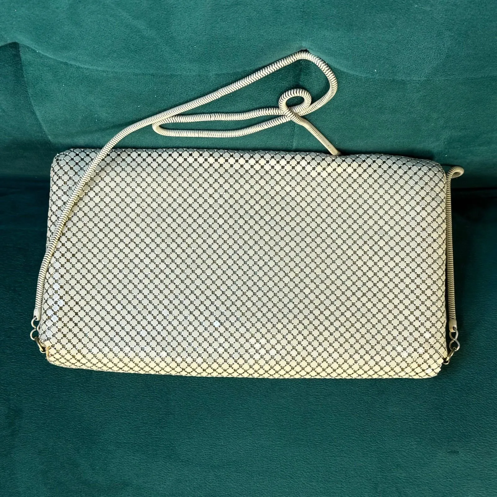 Mesh Evening Bag Chain Strap Clutch Purse Formal Party Wedding White - Image 2