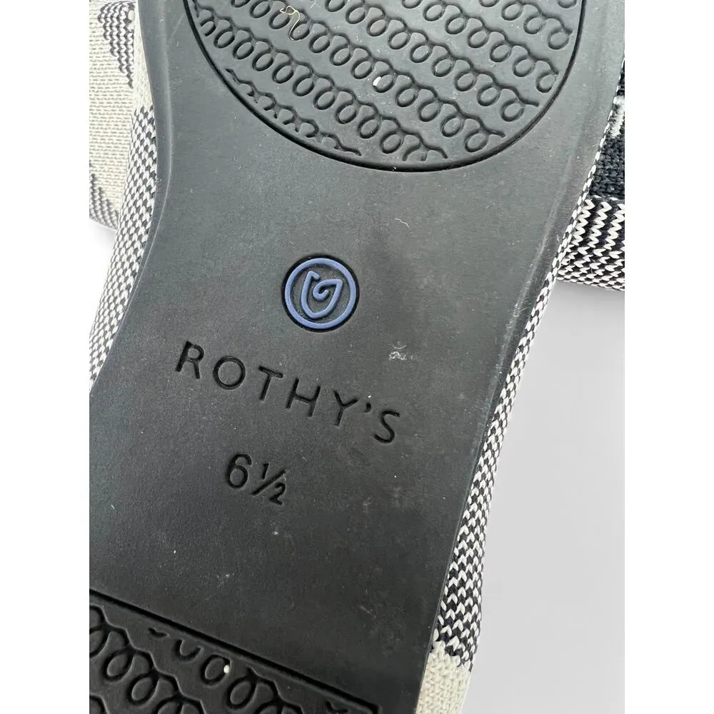 Rothy’s 5.5 Flat Round Toe Black Ivory Ballet Flats Women's Plaid Comfort Shoe - Image 4