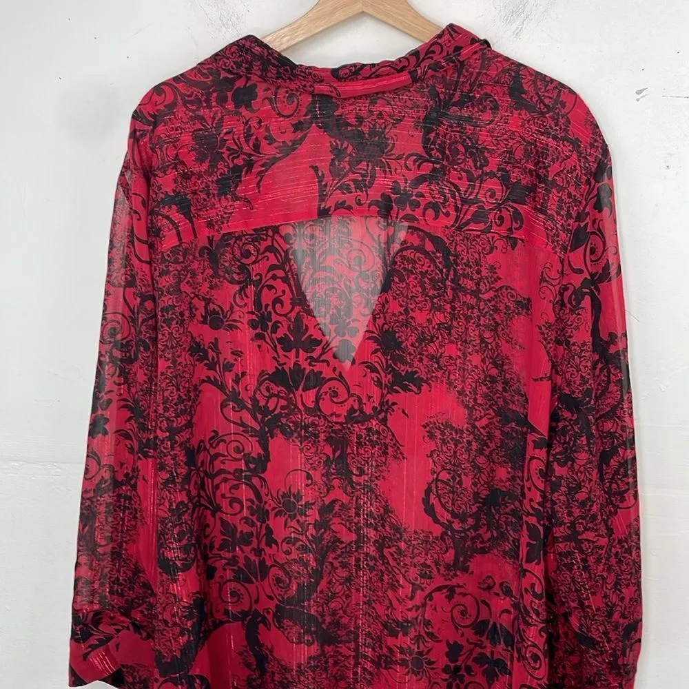 Catherines Red and Black Oversized Blouse pullover v neck sheer size 4X - Image 7