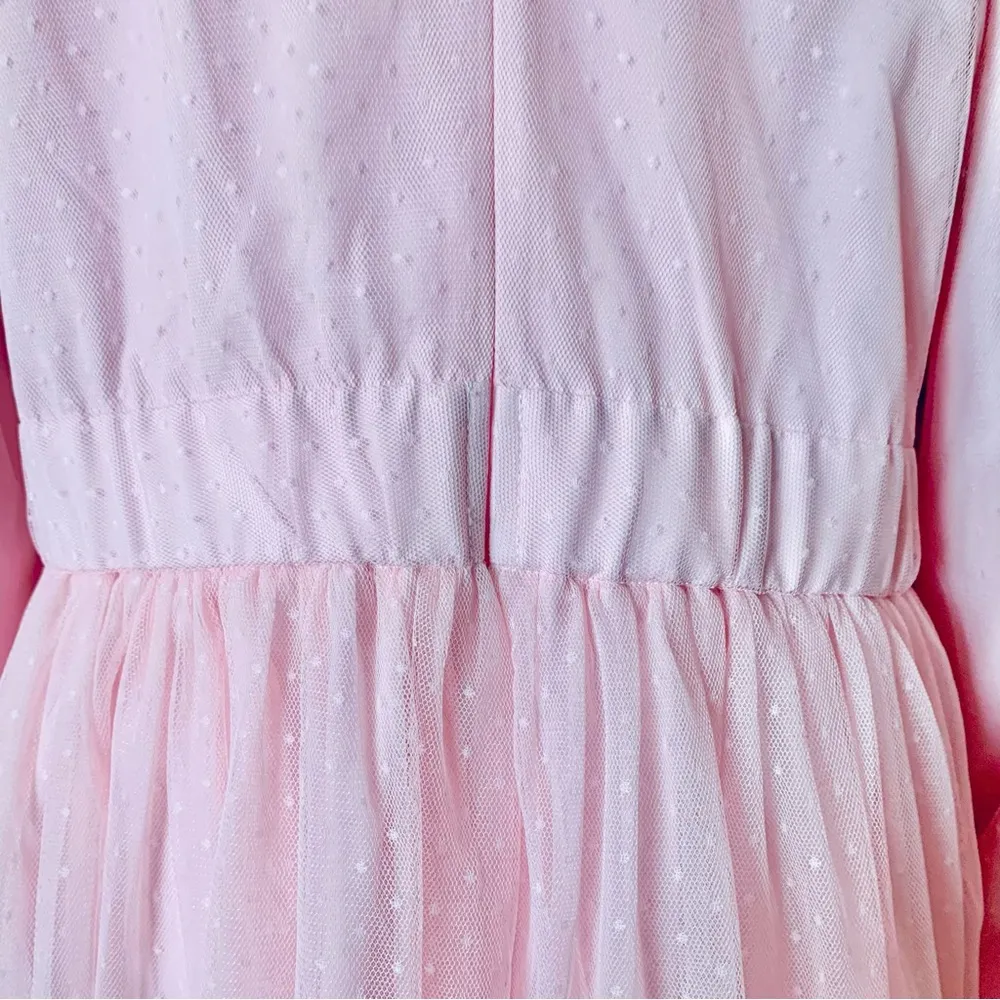 Simplee Plus Pink & Green Embroidered Floral Tulle Mesh Swiss Dot Print Dress. - Image 7