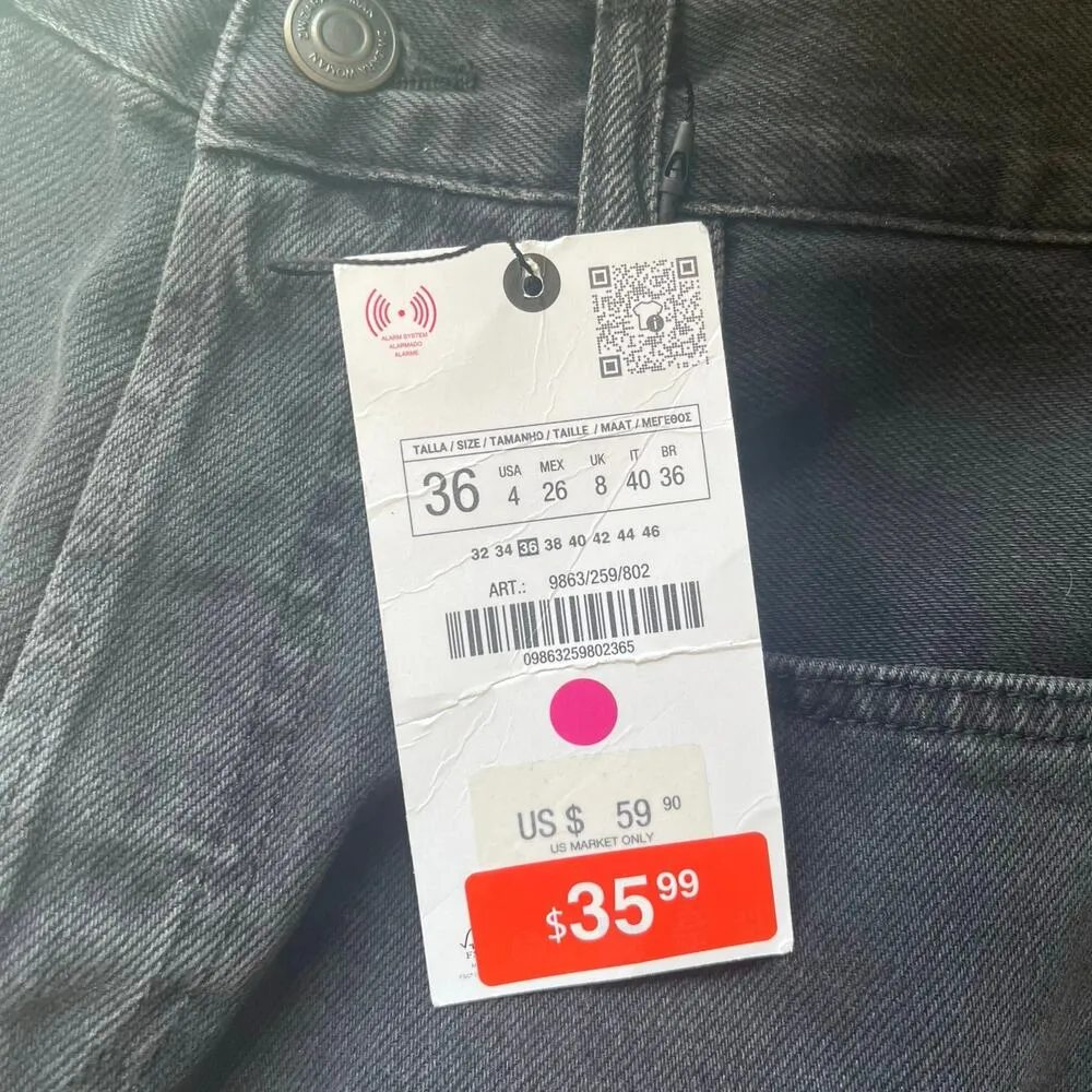 NWT! Zara Straight Leg Dark Gray High Rise Jean Size 4 - Image 5