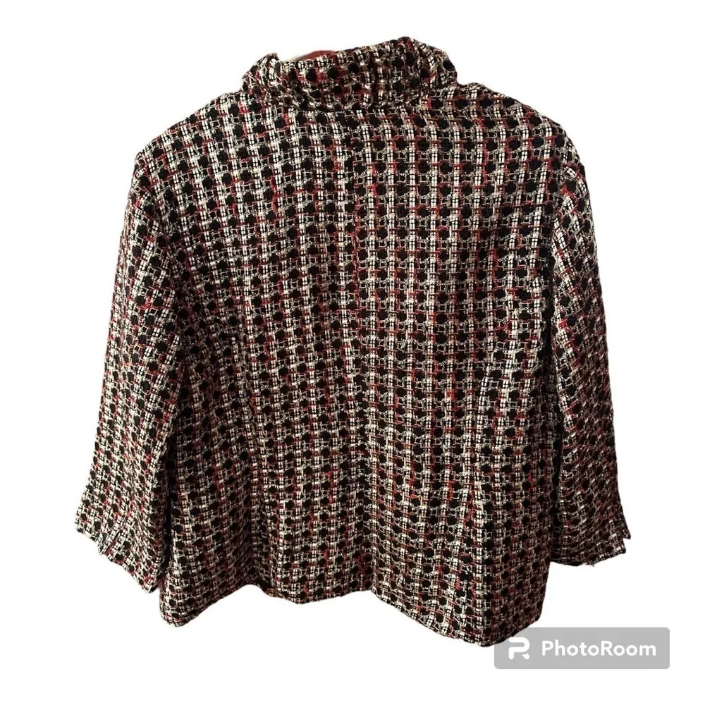 Chicos Fabulous Fall Signie Wool Blend Black Metallic Tweed Plaid Blazer Jacket - Image 10