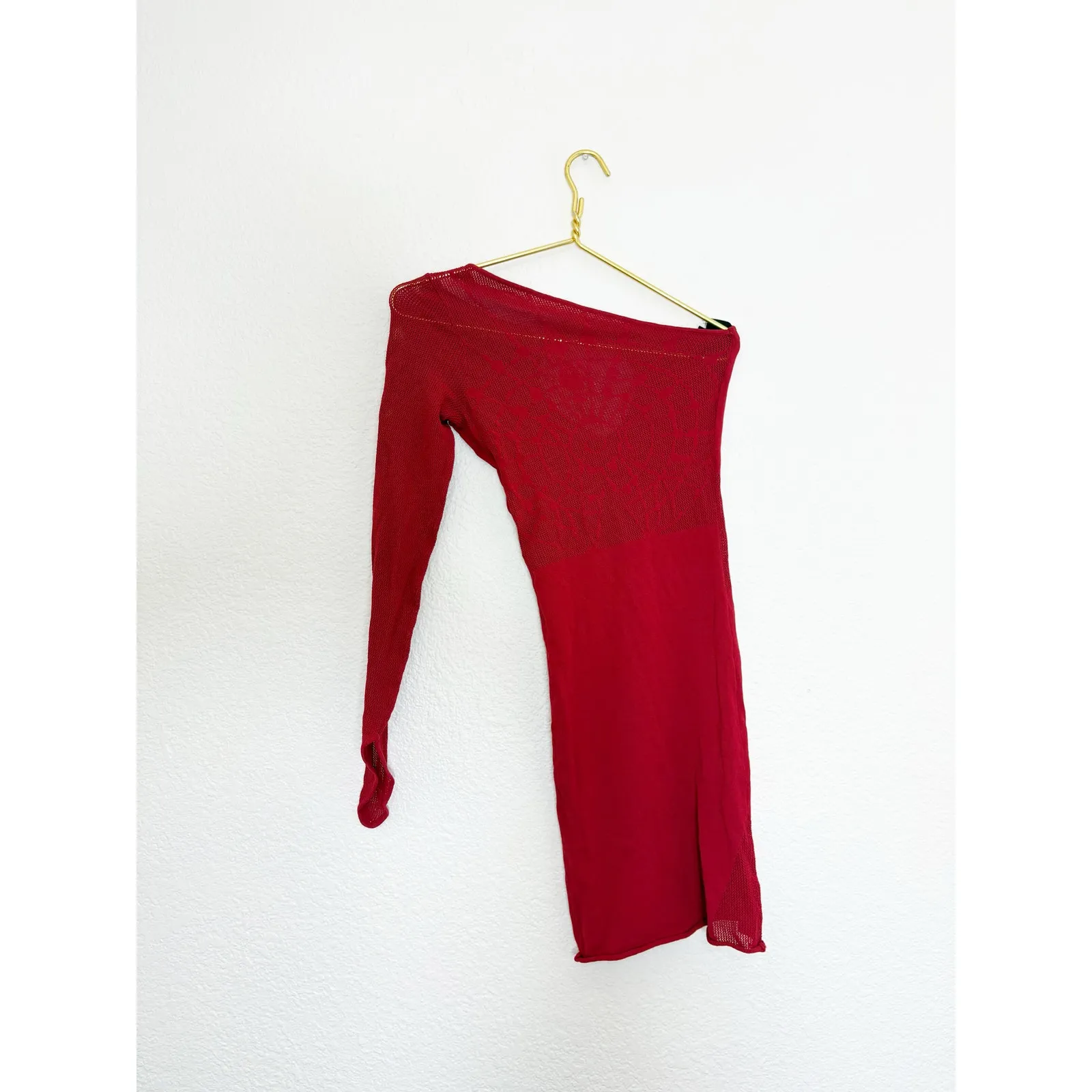 Voight By Valentina Red Widow Knit Dress Size XL One Sleeve Bodycon Emo Grunge - Image 12