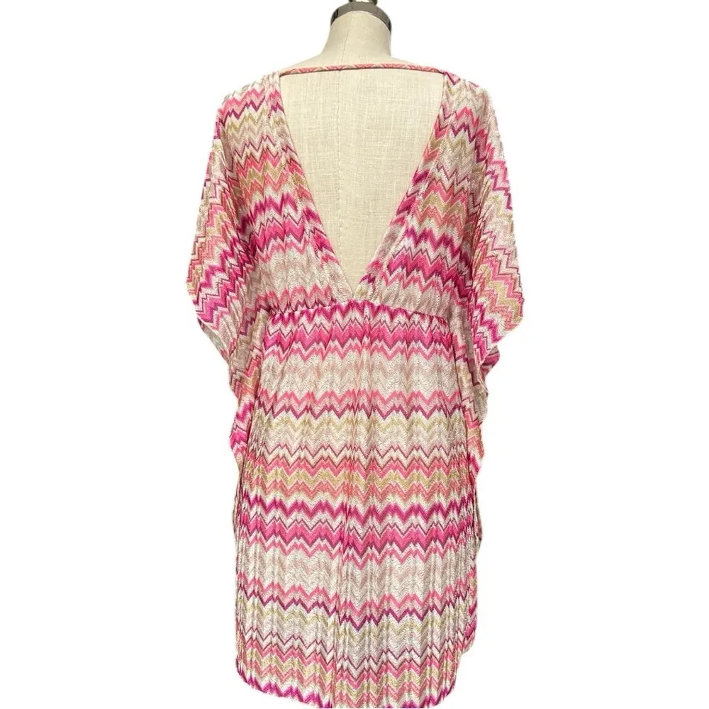 Pink and White Swim Coverup with V-Neck and Flutter Sleeves - Image 4