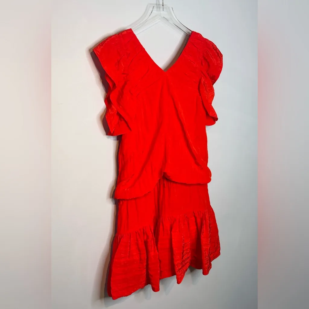 Victoria Beckham Bright Red Crinkle Parachute Drop Waist Mini Dress - Image 7