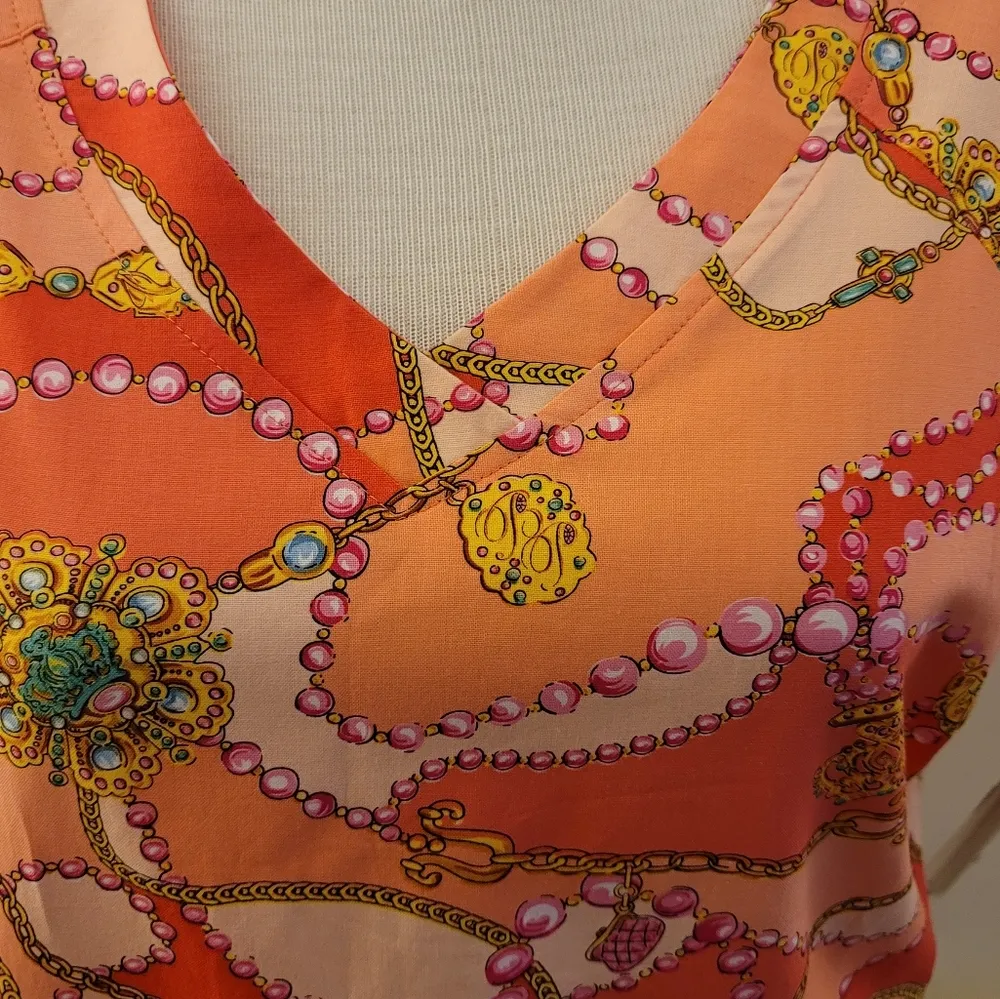 NWT! Baby Phat Y2K Pink Orange Retro Multicolor Graphic Print Scrub Top M - Image 4