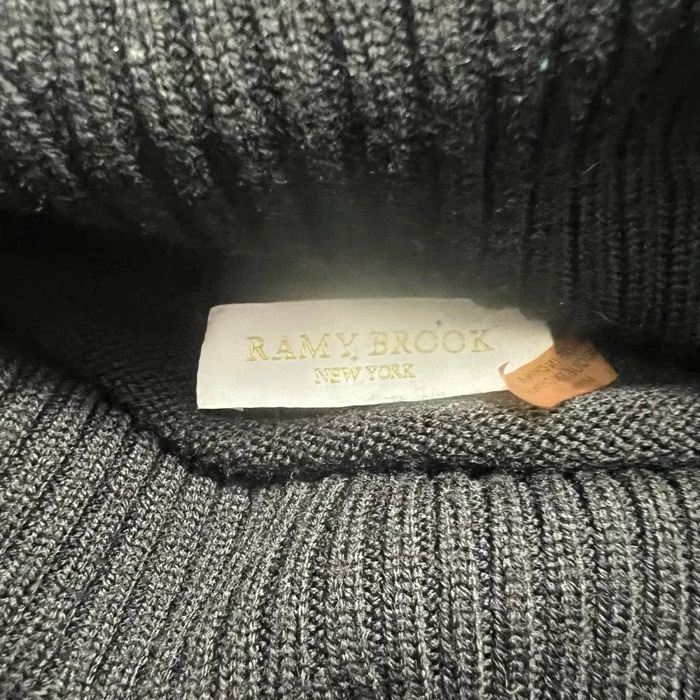 Ramy Brook‎ Black Crochet Lace Hem Wool Turtleneck Sweater Size US Medium - Image 10