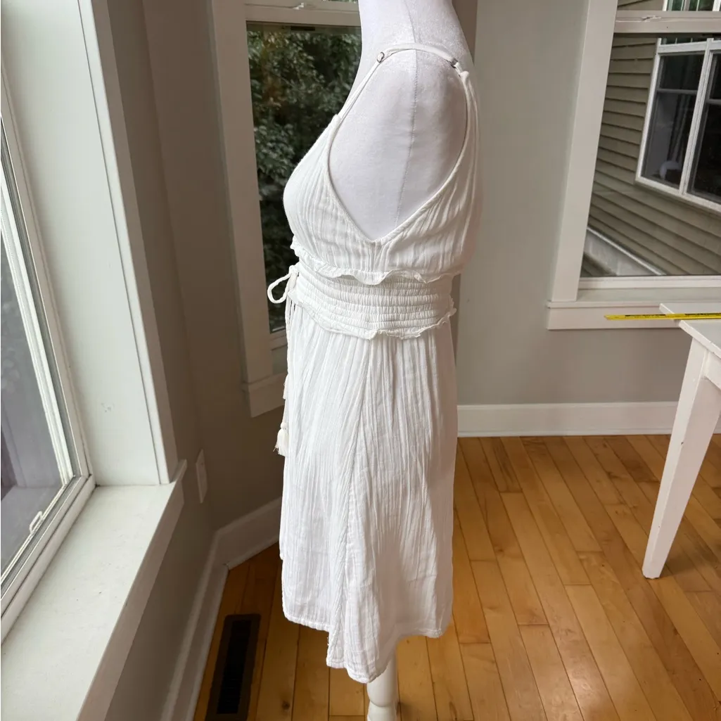 Roxy White Cotton Gauze Tassel Tie Waist Backless Sundress Coverup Dress Sz XS - Image 3