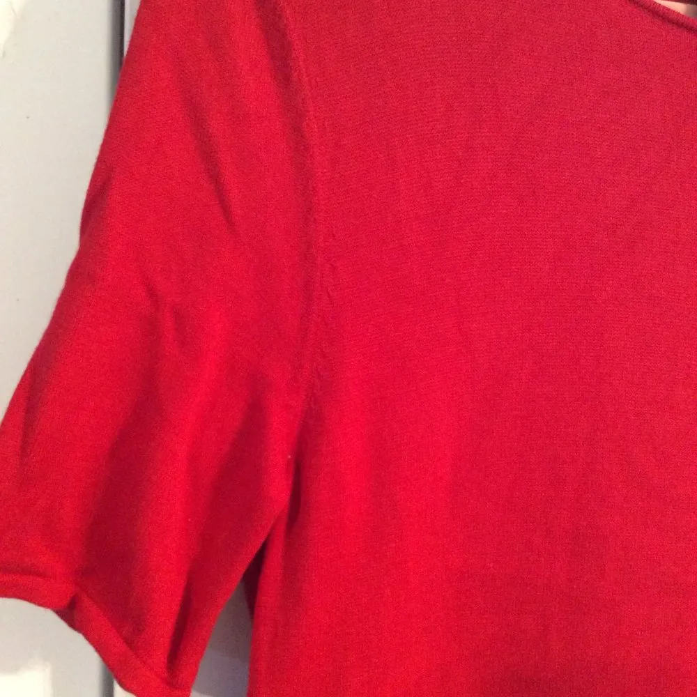 Talbots LP Large Petite red short sleeve sweater top womens EUC stretch - Image 2