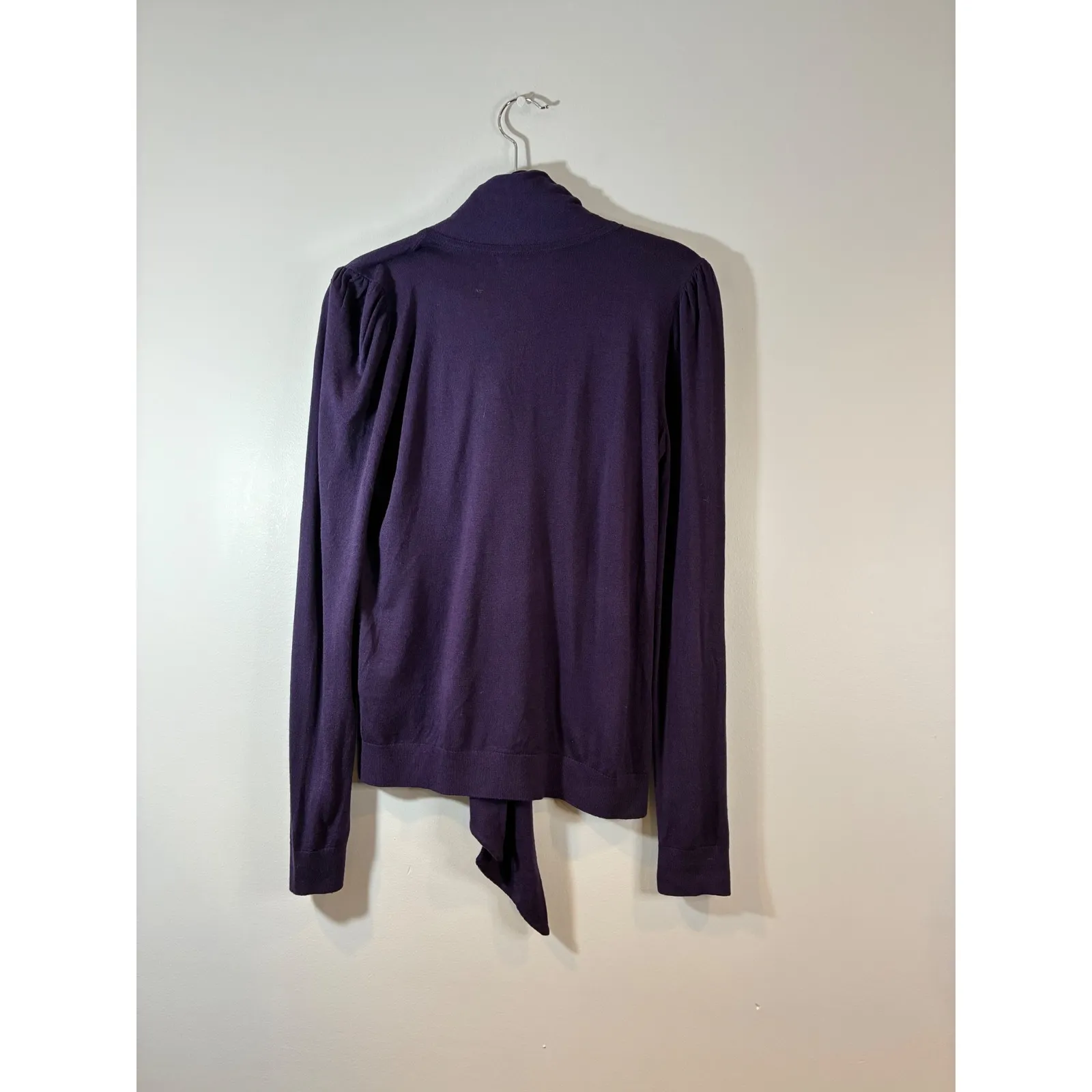 Lauren Ralph‎ Lauren Tie Neck Top Purple Silk Blend Long Sleeve Knit Cardigan-SP - Image 2