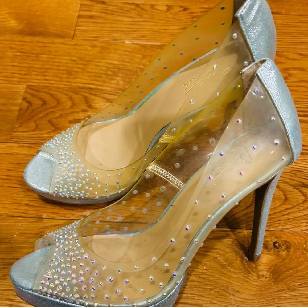 Thalia Sodi LENNA rhinestones embellished Peep-toe platform stiletto pumps s8 - Image 1