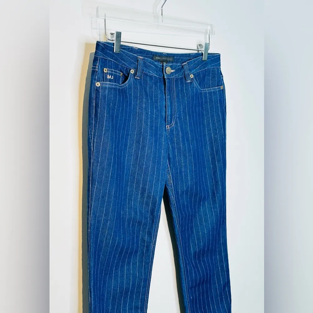 Marc By Marc Jacobs Metallic Lurex Pinstripe Blue Lame Straight Leg Jeans Sz 30 - Image 5