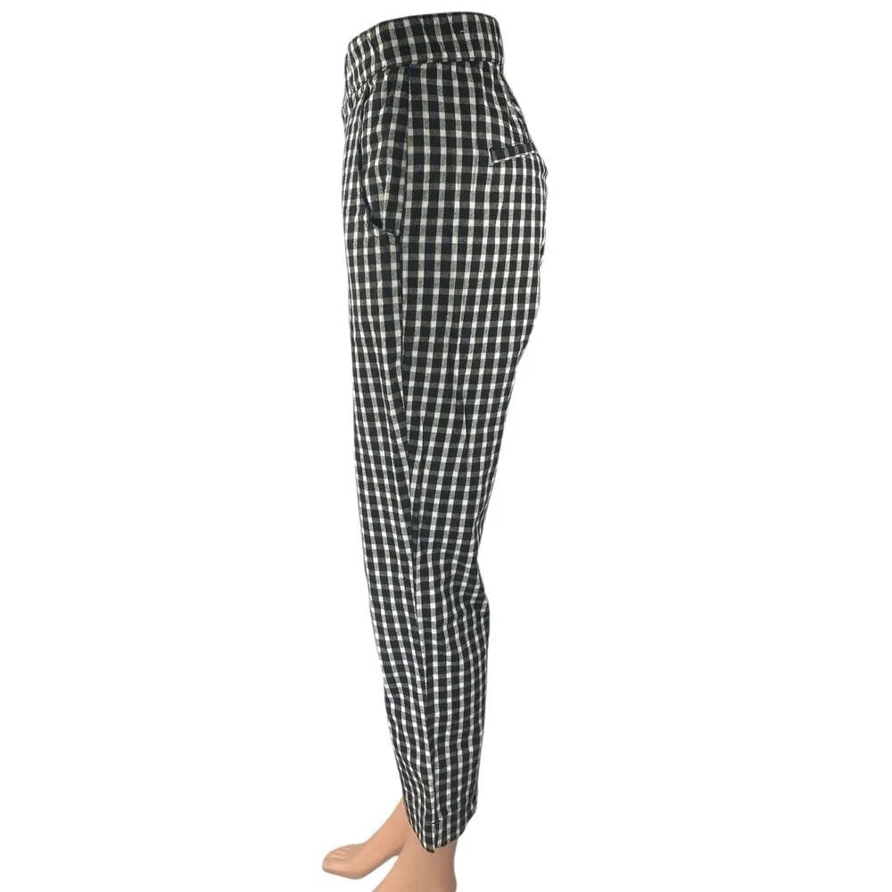 Hollister Black Plaid Checkered Straight Leg High Waist Trousers Dress Pants M - Image 2