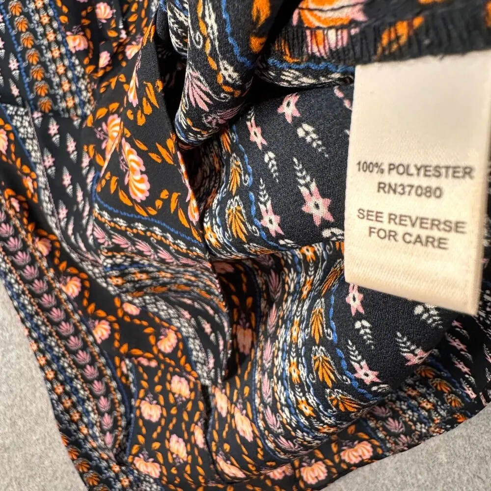 Cato V-Neck Short Sleeve High Low Blouse Women Large Navy Blue Orange Semi Sheer - Image 7