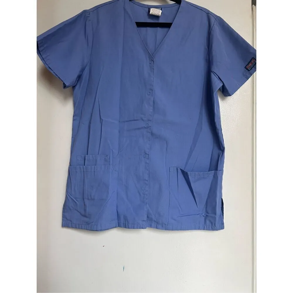 Cherokee Workwear Blue Snap Button Up Scrub Top Woman’s Size XS - Image 2