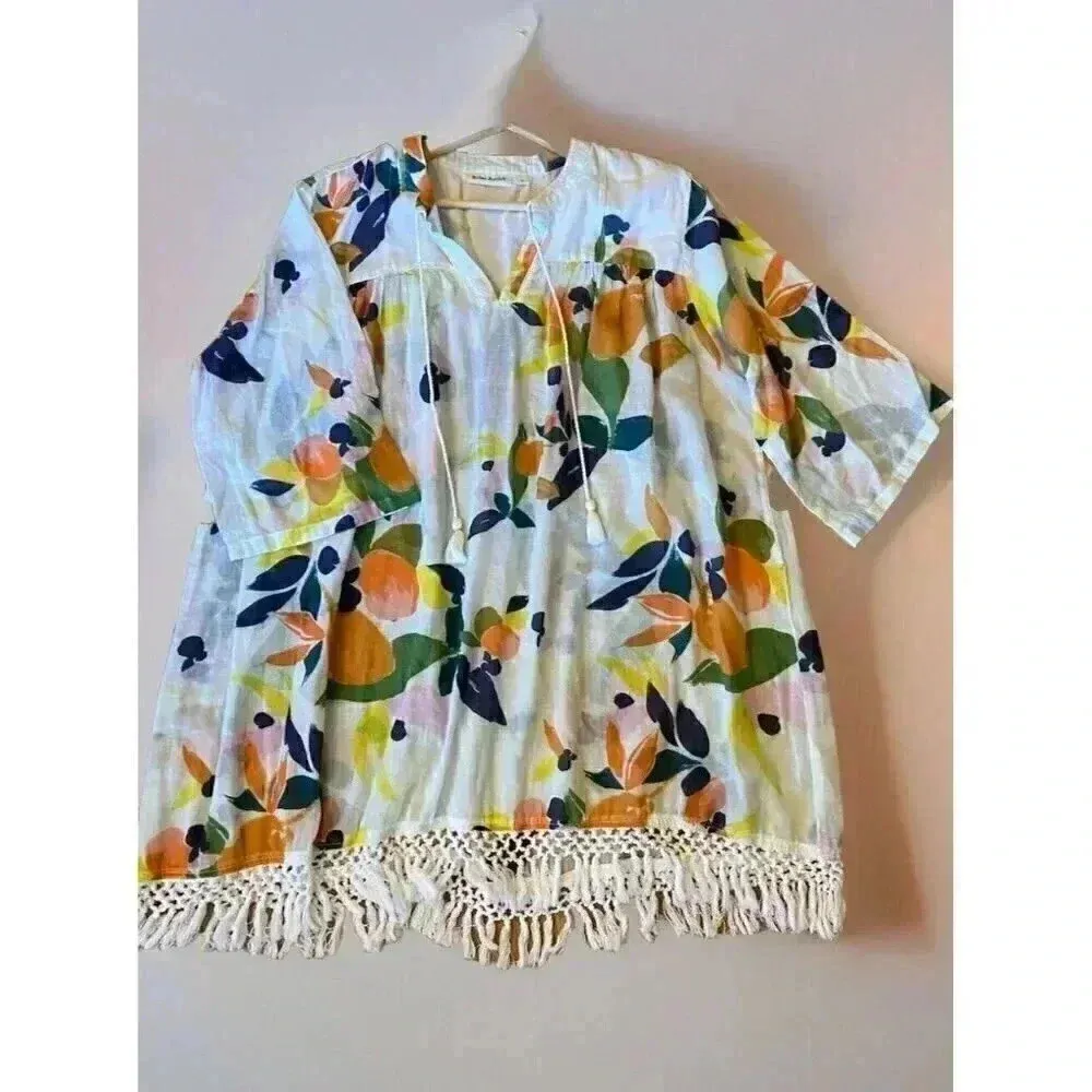 Roller Rabbit‎ Tunic Top Serafina Fruit Print Cotton Gauze Fringe XL Swim Resort - Image 2